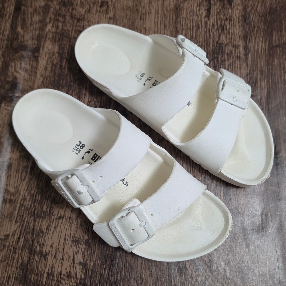 BIRKENSTOCK Arizona EVA Sandals Womens 38 White Waterproof Two Strap Slides - Picture 2 of 7